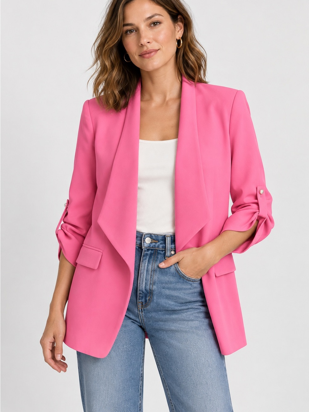 Zara Hot Pink Draped Open-Front Blazer